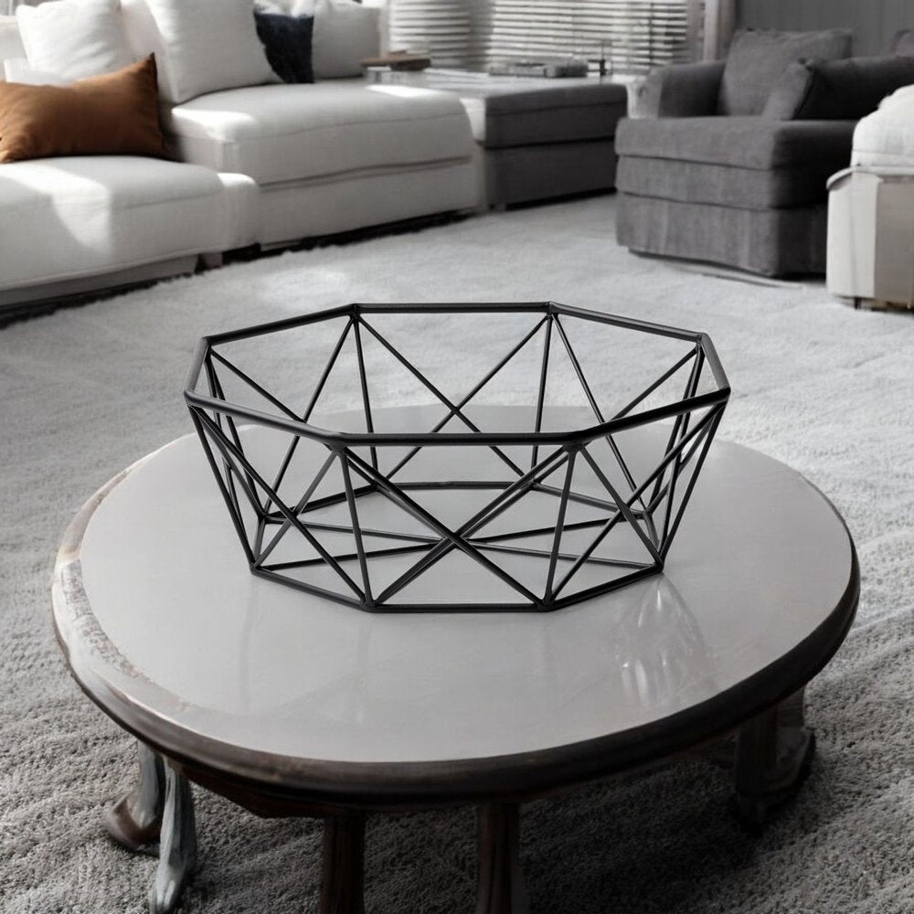 17" Black Metal Geometric Decorative Bowl HomeRoots