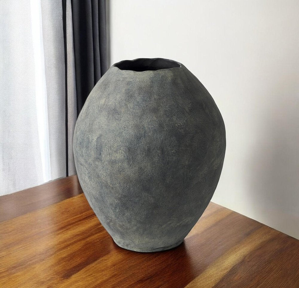 23" Gray Oval Distressed Ceramic Floor Vase HomeRoots