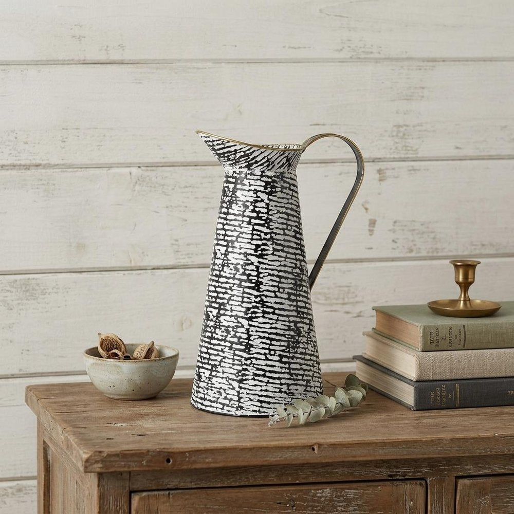 14" Black And White Abstract Cylinder Metal Jug Vase HomeRoots