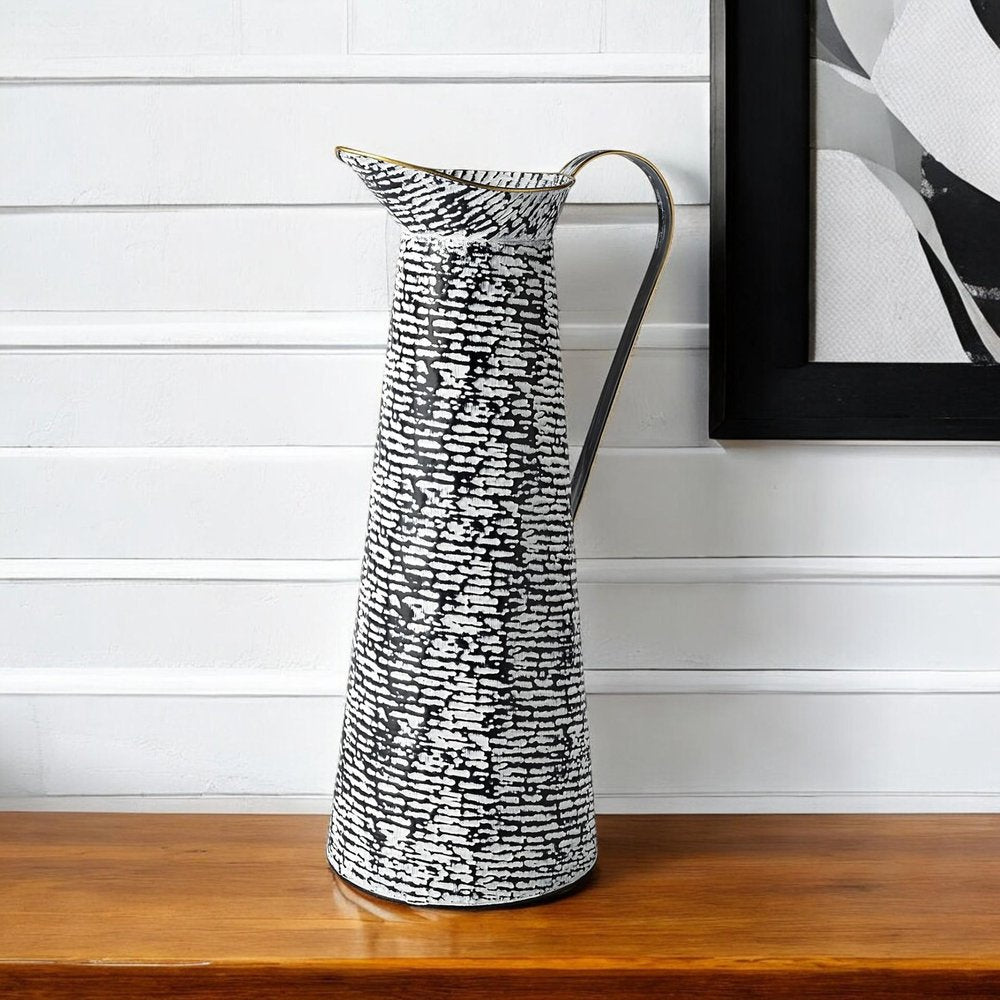 20" Black And White Cylinder Metal Urns Jars HomeRoots