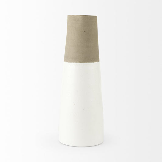 17" White and Natural Ceramic Decorative Jug Tabletop Sculpture HomeRoots