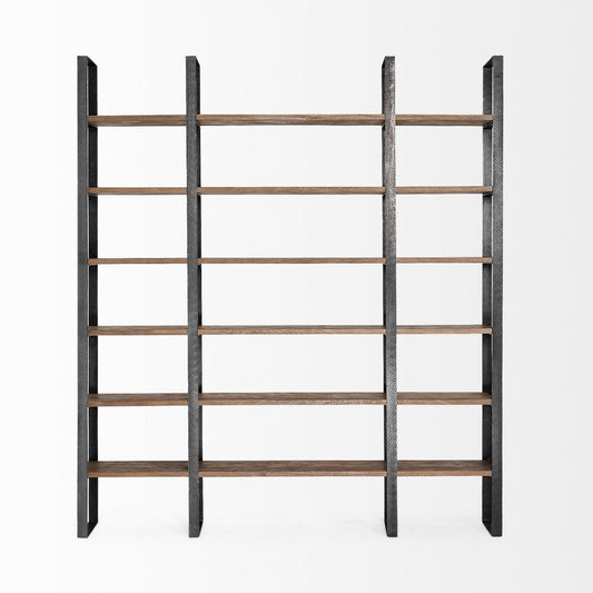 Brown Iron and Solid Wood Six Tier Bookcase HomeRoots