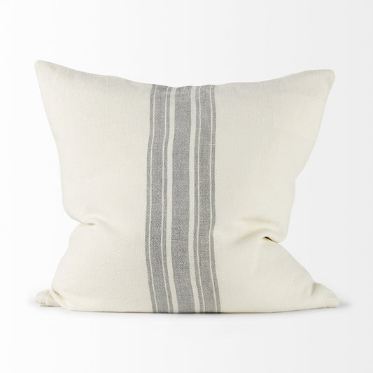 Off White Pillow Cover With Ash Gray Stripes FurniFindUSA