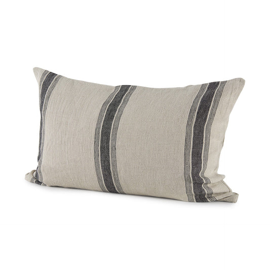 13" X 21" Beige and Black Striped Linen Throw Pillow Cover FurniFindUSA