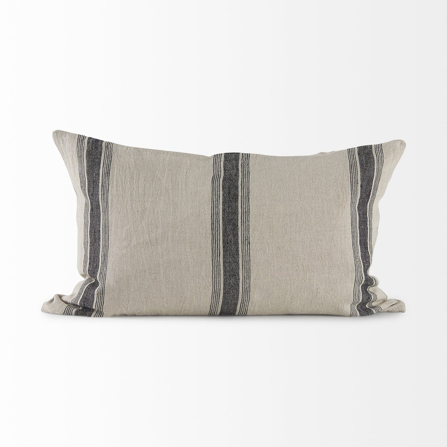 13" X 21" Beige and Black Striped Linen Throw Pillow Cover FurniFindUSA