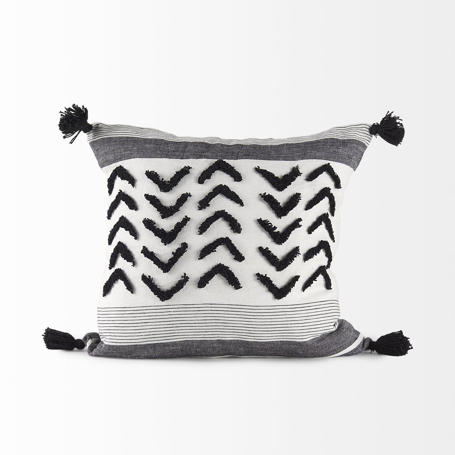 White And Gray Fringed Pillow Cover FurniFindUSA