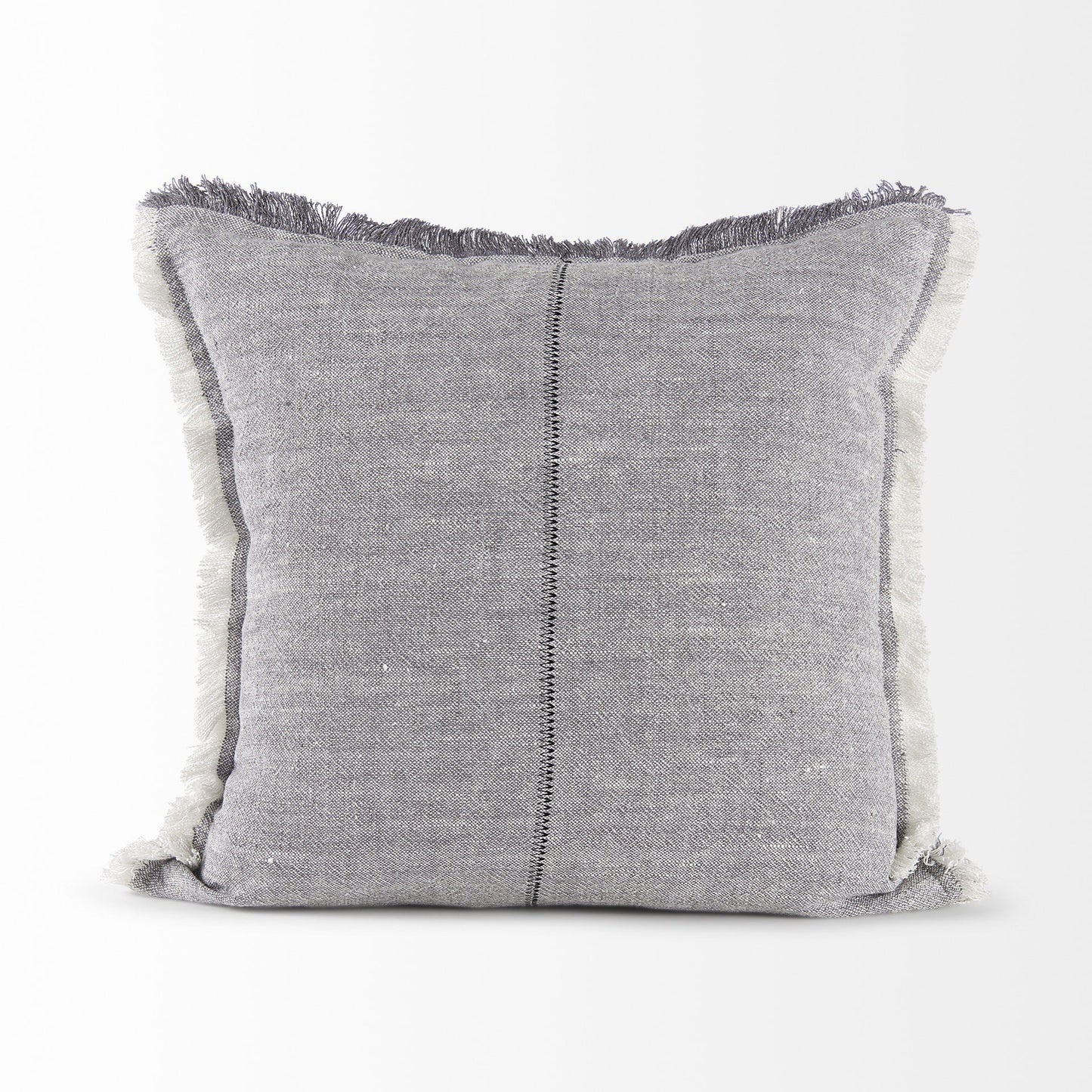 Fringed Blue And Beige Square Accent Pillow Cover FurniFindUSA