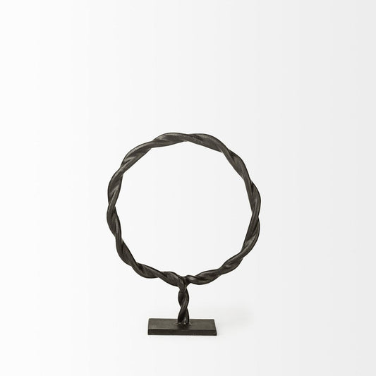 15" Black Metal Round Braided Tabletop Sculpture HomeRoots