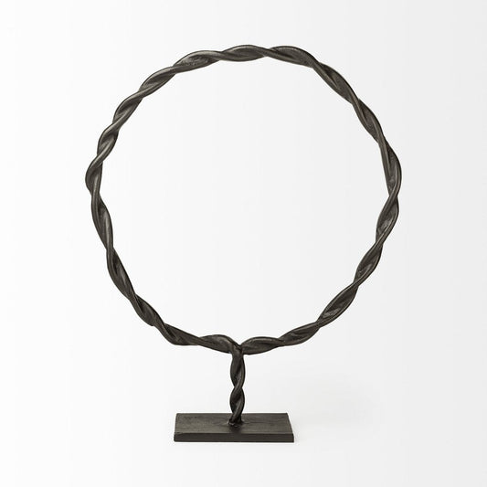 23" Black Metal Round Braided Tabletop Sculpture HomeRoots