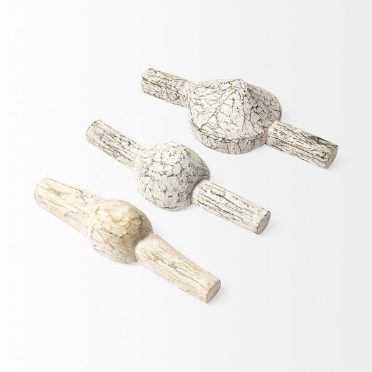 Set of Three 3" White Solid Wood Tabletop Sculpture HomeRoots