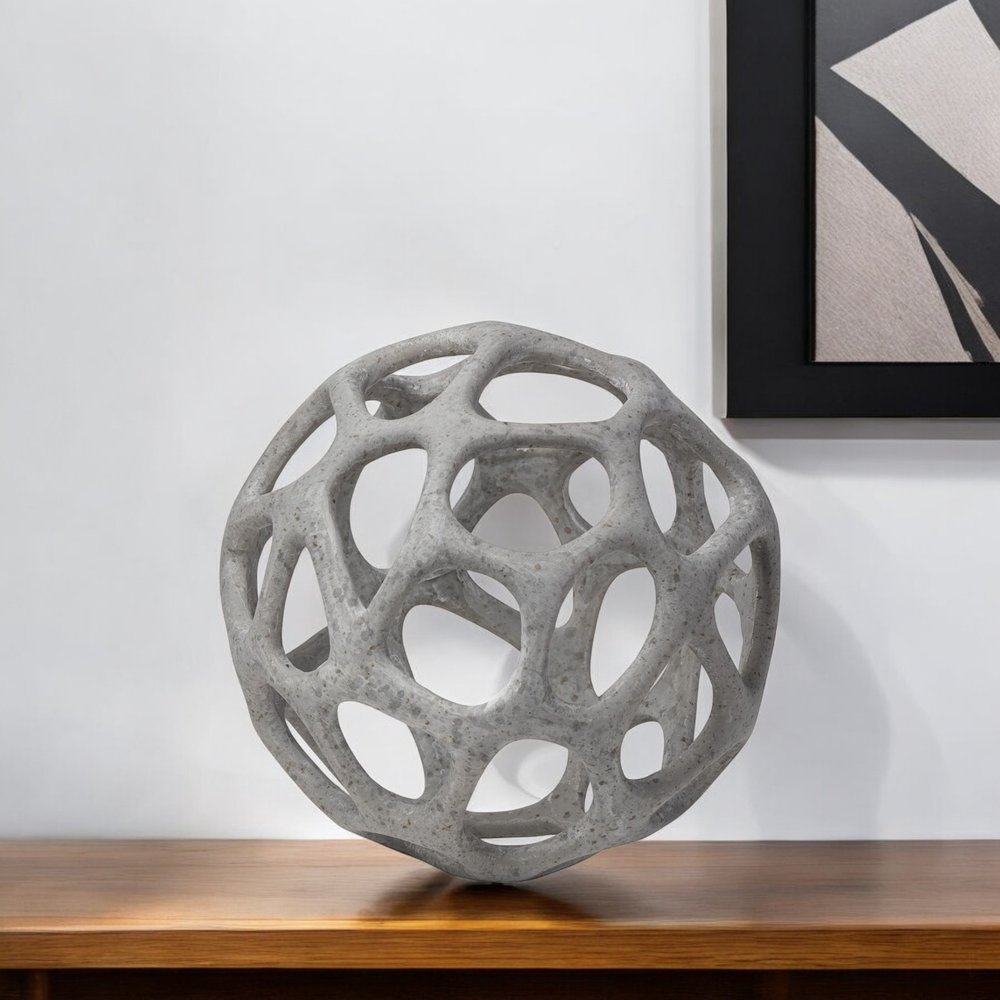 6" Gray Metal Abstract Decorative Orb Tabletop Sculpture HomeRoots
