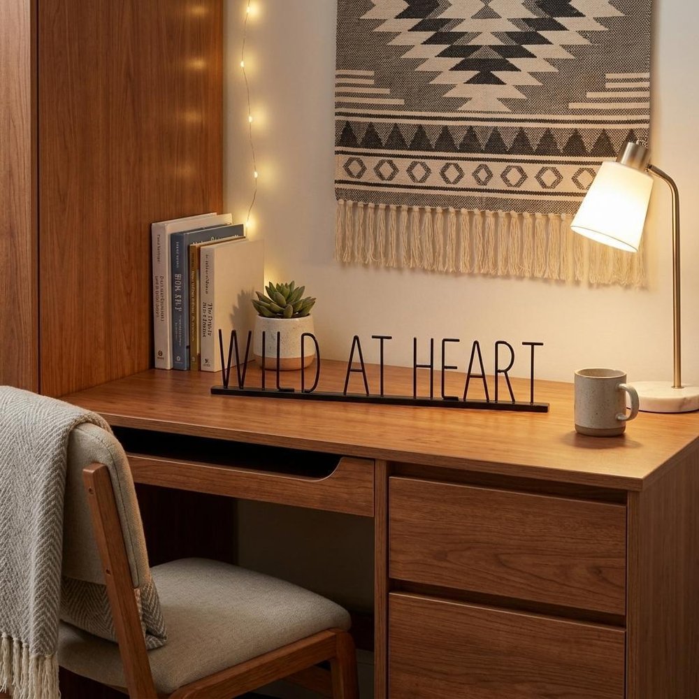 24" Black and Brown Metal And Wood Wild At Heart Tabletop Sign HomeRoots
