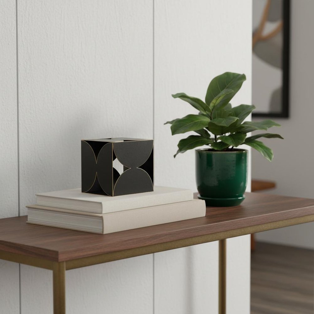 6" Contemporary Black Metal Geo Cube Sculpture HomeRoots