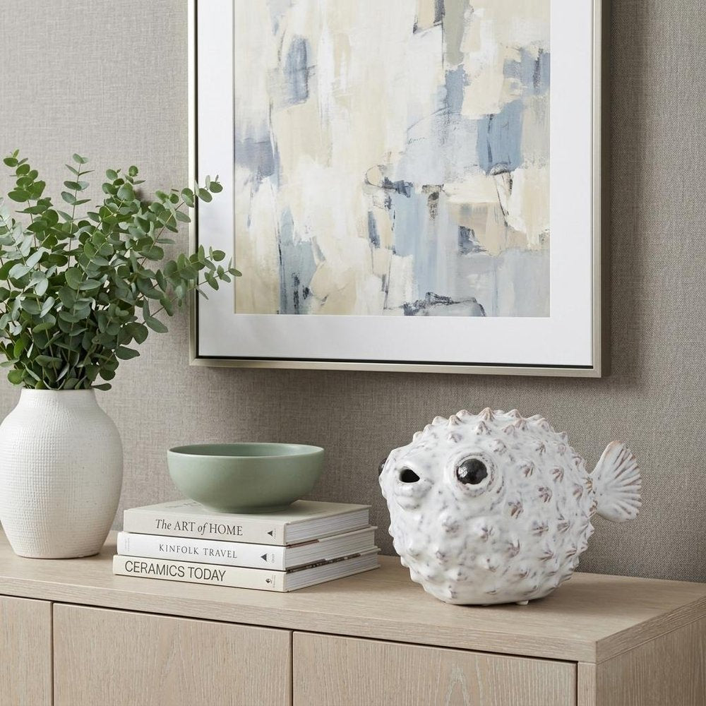 6" White Ceramic Puffer Fish Tabletop Sculpture HomeRoots