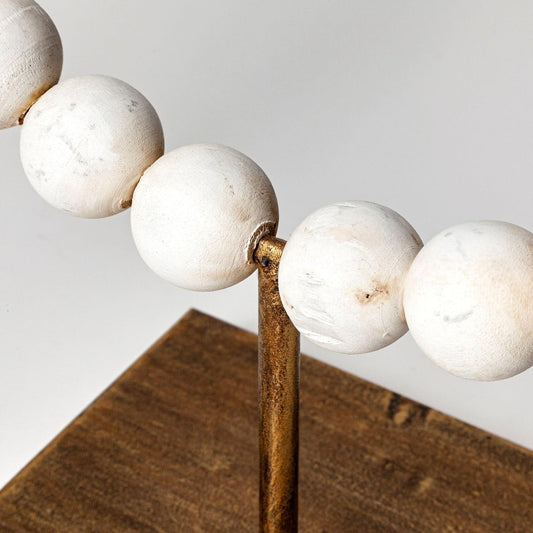 16" White and Gold Wood and Metal Abstract Beaded Tabletop Sculpture HomeRoots