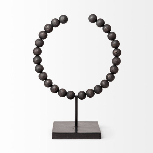 16" Black Wood and Metal Abstract Beaded Tabletop Sculpture HomeRoots