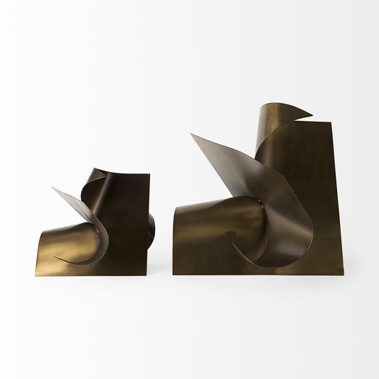 18" Contempo Antiqued Gold Abstract Sculpture HomeRoots