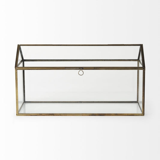 16" Clear And Gold Glass And Metal Terrarium House Organizing Box HomeRoots