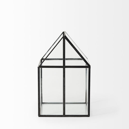 8" Clear And Black Glass And Metal Terrarium House Organizing Box HomeRoots