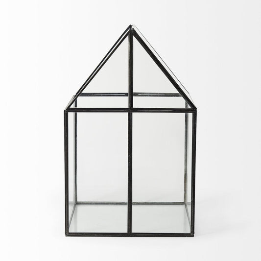 10" Black And Clear Glass And Metal Box