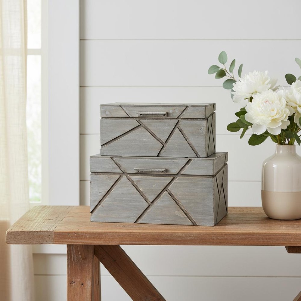 11" Gray Solid Wood Box With Lid HomeRoots