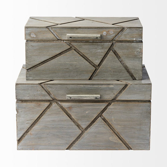 11" Gray Solid Wood Box With Lid HomeRoots