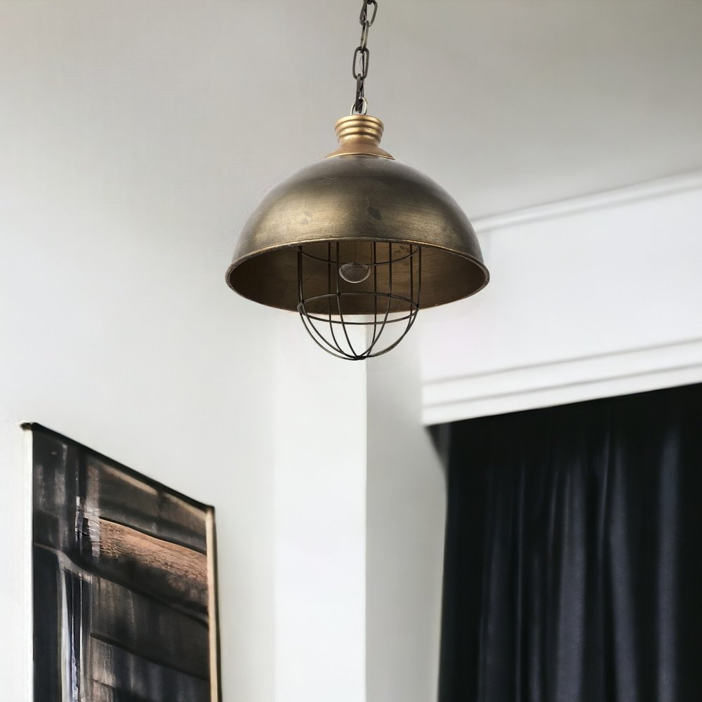 Distressed Bronze Metal Dome Hanging Light HomeRoots