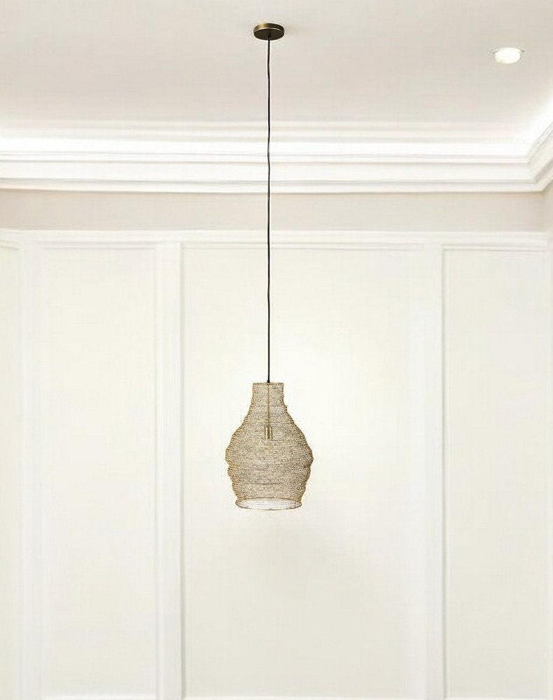 Gold Metal Wire Mesh Hanging Pendant Light HomeRoots