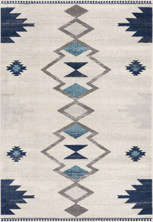 9' X 13' Navy and Ivory Tribal Pattern Area Rug - 279.4" (H) x 378.46" (W) x 1.02" (D) FurniFindUSA