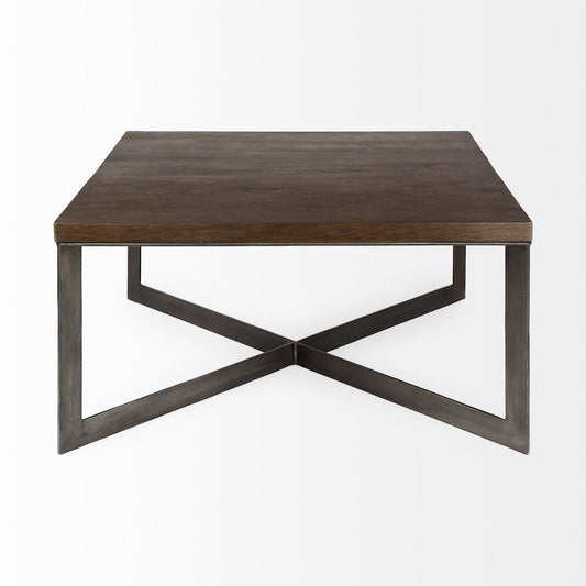 34" Brown Solid Wood and Metal Square Coffee Table HomeRoots