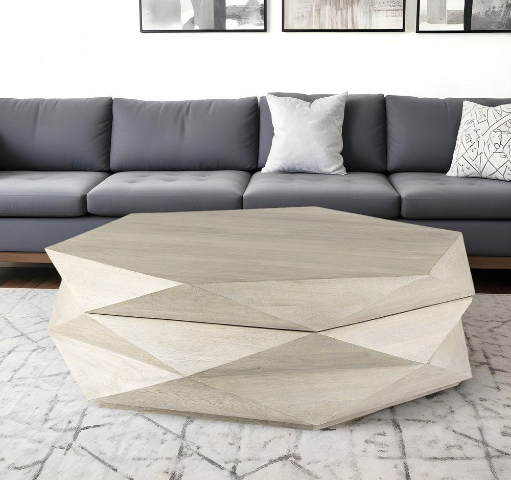 48" Natural Solid Wood Hexagon Lift Top Solid Coffee Table HomeRoots