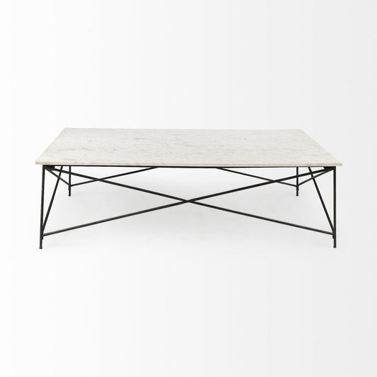 35" White Genuine Marble and Metal Coffee Table