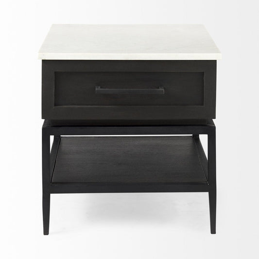 22" Black And White Marble Square End Table With Drawer And Shelf HomeRoots