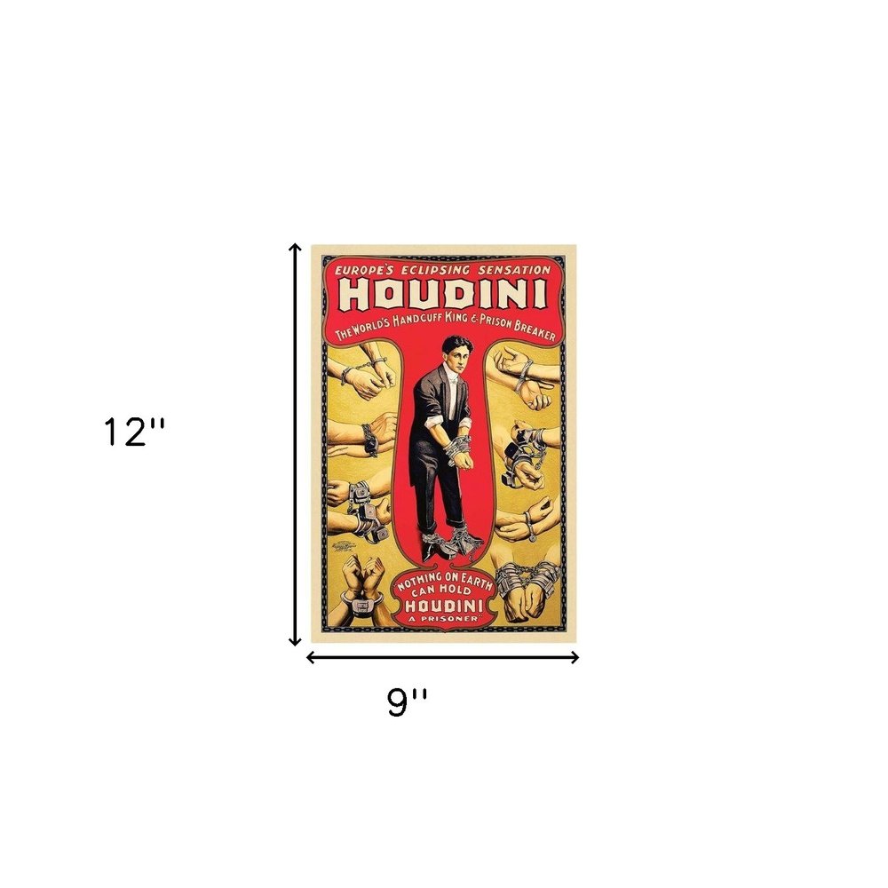24" X 36" Houdini Handcuff King Vintage Magic Poster Wall Art HomeRoots