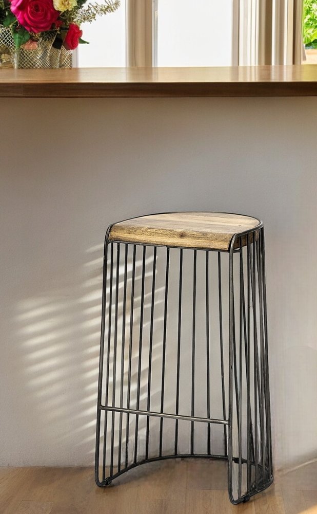 29" Black Solid Wood and Metal Backless Bar Chair HomeRoots