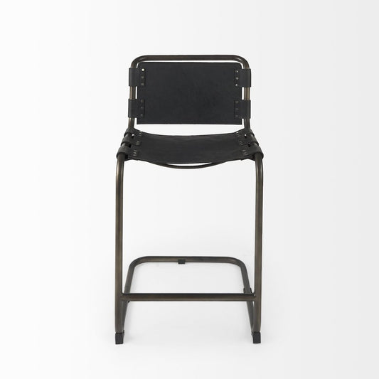 29" Black Leather And Iron Bar Chair HomeRoots