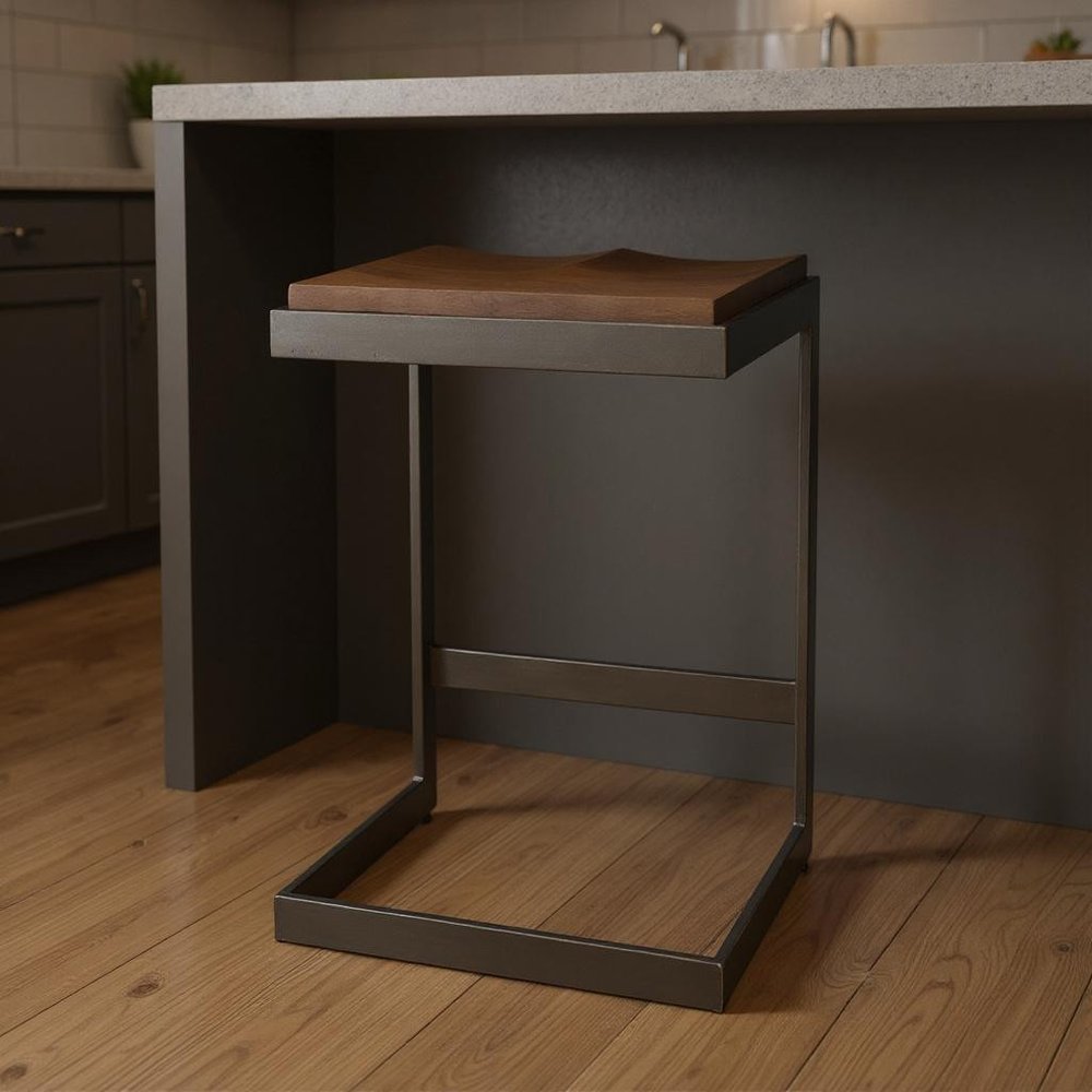 26" Wood Brown And Brown Solid Wood And Metal Backless Counter Height Bar Chair HomeRoots