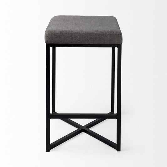 26" Gray And Black Fabric And Metal Backless Counter Height Bar Chair HomeRoots