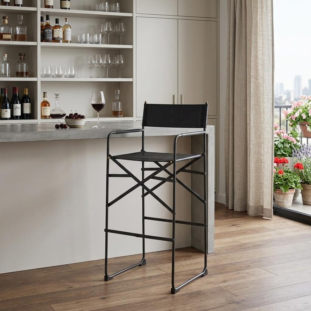 30" Black Leather And Metal Bar Height Bar Chair HomeRoots