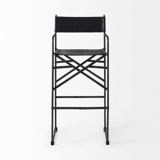 30" Black Leather And Metal Bar Height Bar Chair HomeRoots