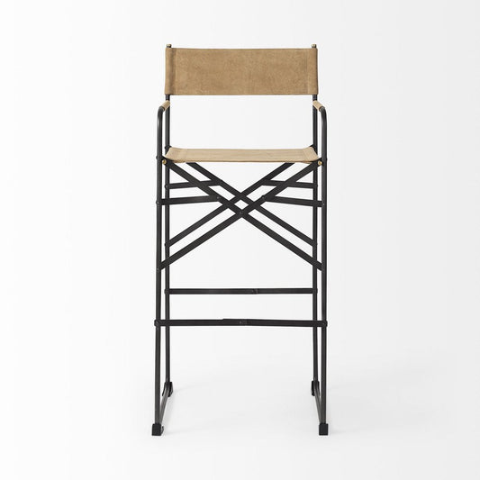 35" Brown And Black Leather And Iron Bar Chair HomeRoots