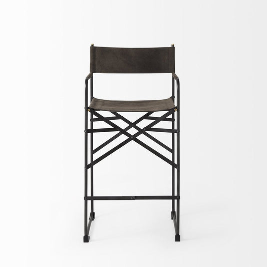 26" Brown And Black Leather And Metal Bar Chair HomeRoots