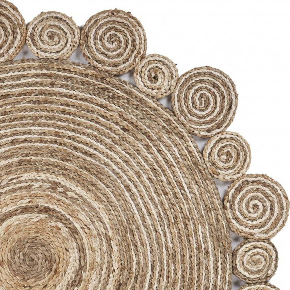 Bleached And Natural Spiral Boutique Jute Rug - 48.0" (H) x 48.0" (W) x 0.5" (D) FurniFindUSA