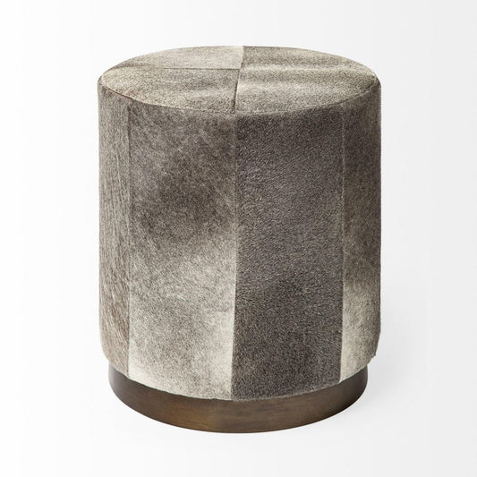 20" Gray Wool And Brown Footstool Ottoman HomeRoots