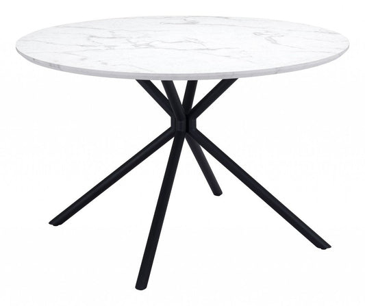47" White And Black Rounded Steel Dining Table HomeRoots