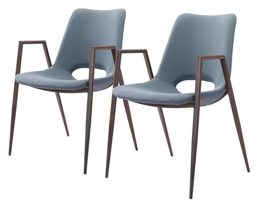 Set of Two Gray And Brown Upholstered Faux Leather Open Back Dining Arm Chairs HomeRoots