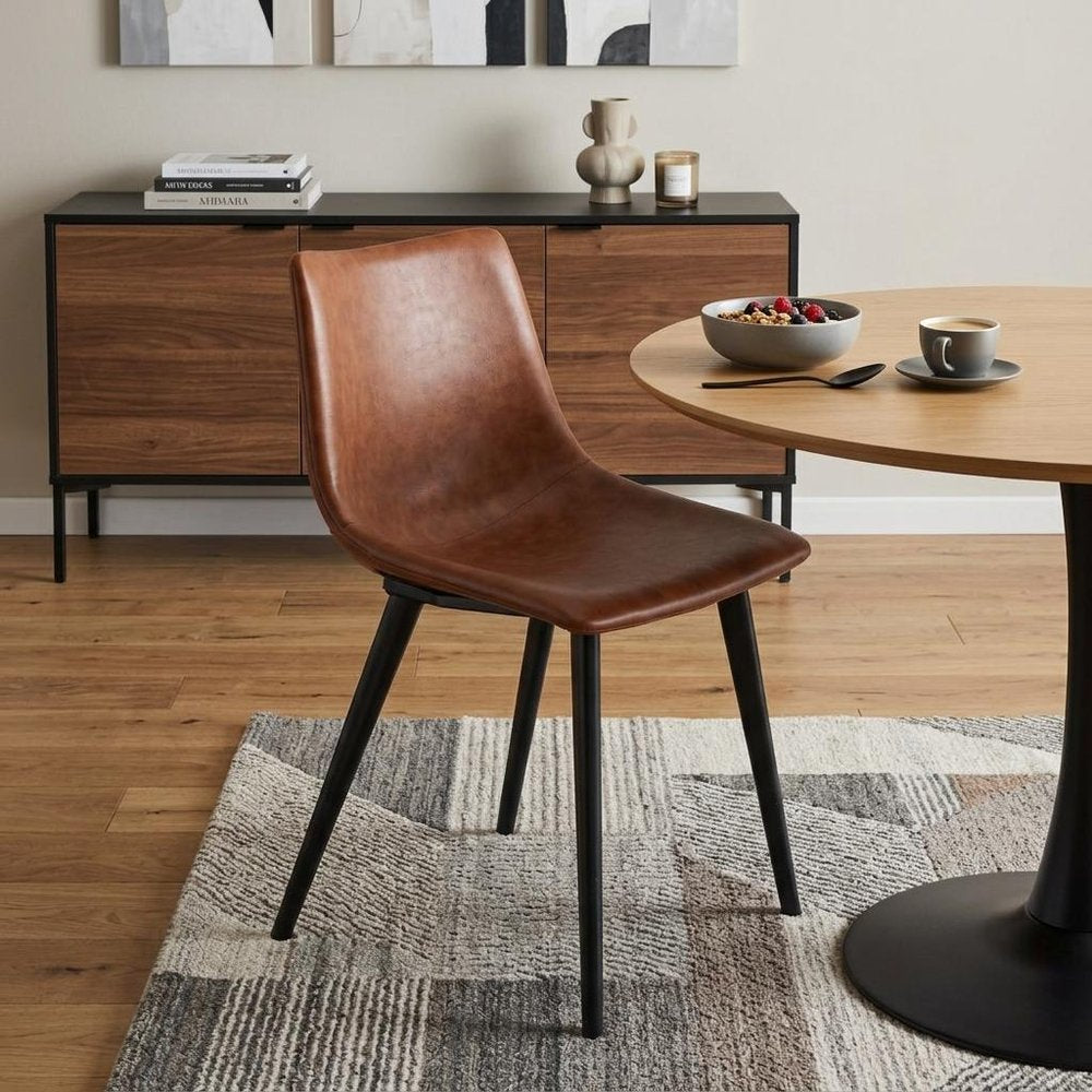 Set of Two Brown Vintage Look Faux Leather Slight Scoop Dining Chairs HomeRoots