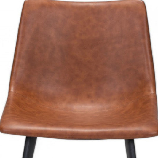 Set of Two Brown Vintage Look Faux Leather Slight Scoop Dining Chairs HomeRoots