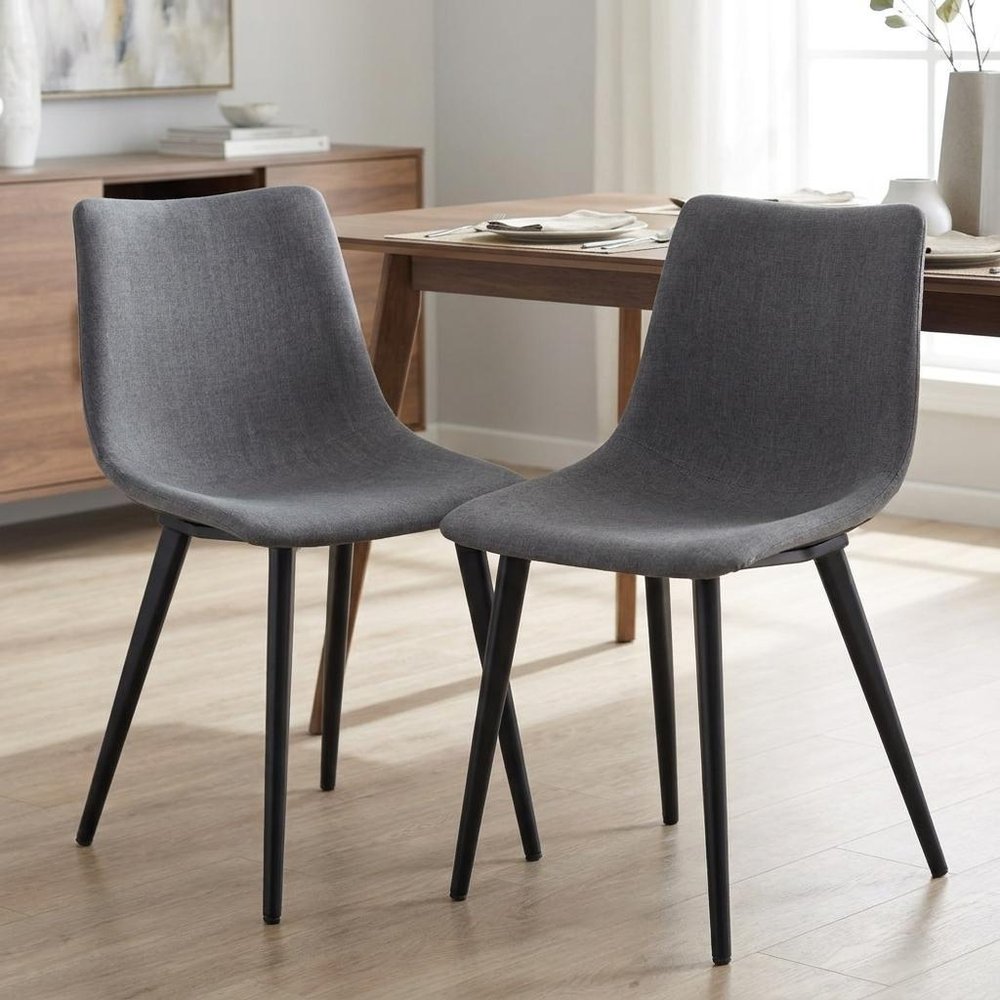 Set of Two Gray And Black Upholstered Fabric Dining Side Chairs HomeRoots