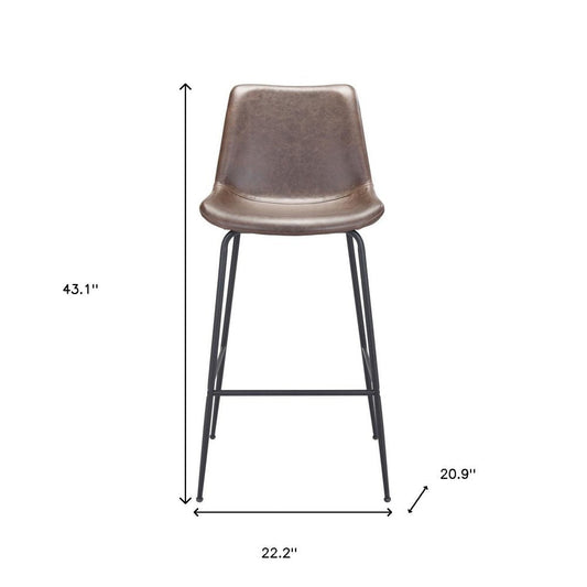 31" Brown And Black Faux Leather And Steel Low Back Bar Height Bar Chair HomeRoots